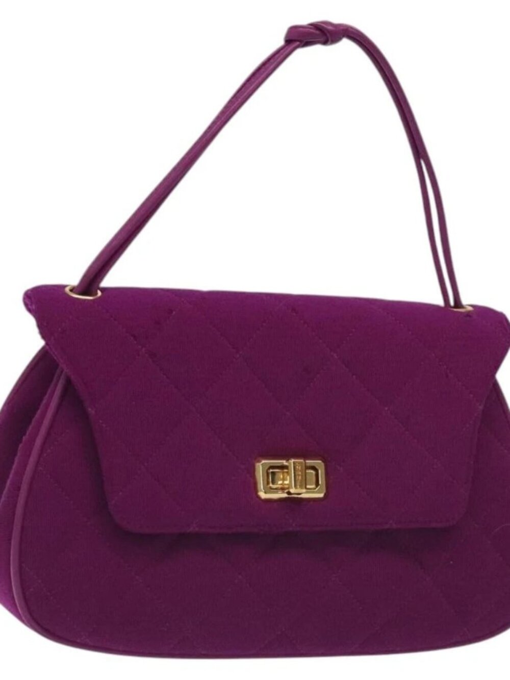 CHANEL Matelasse Hand Bag cotton Purple Gold CC Auth 131194